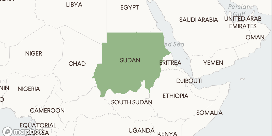 Sudan Map A map of Northwestern Africa and the Middle East, with Sudan highlighted in green